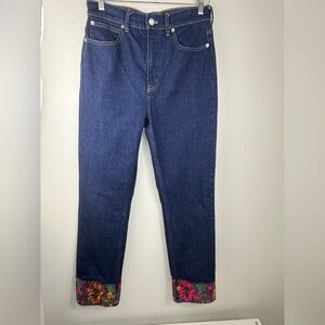 Everlane Way High Slim Jeans with Embroidered Floral Cuffs Accent